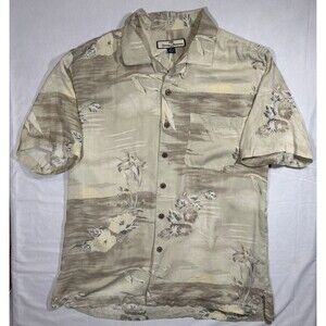 Tommy Bahama Men’s Medium 100% Silk Shirt Beach Casual Cigar